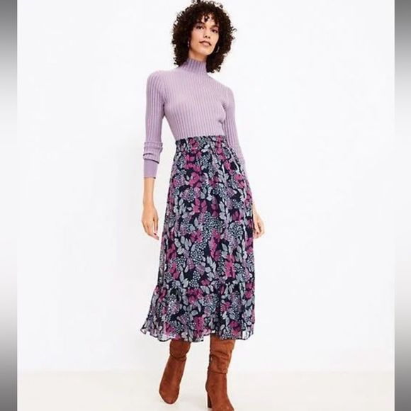 💜LOFT Leafed Tiered Midi Skirt - Picture 1 of 2